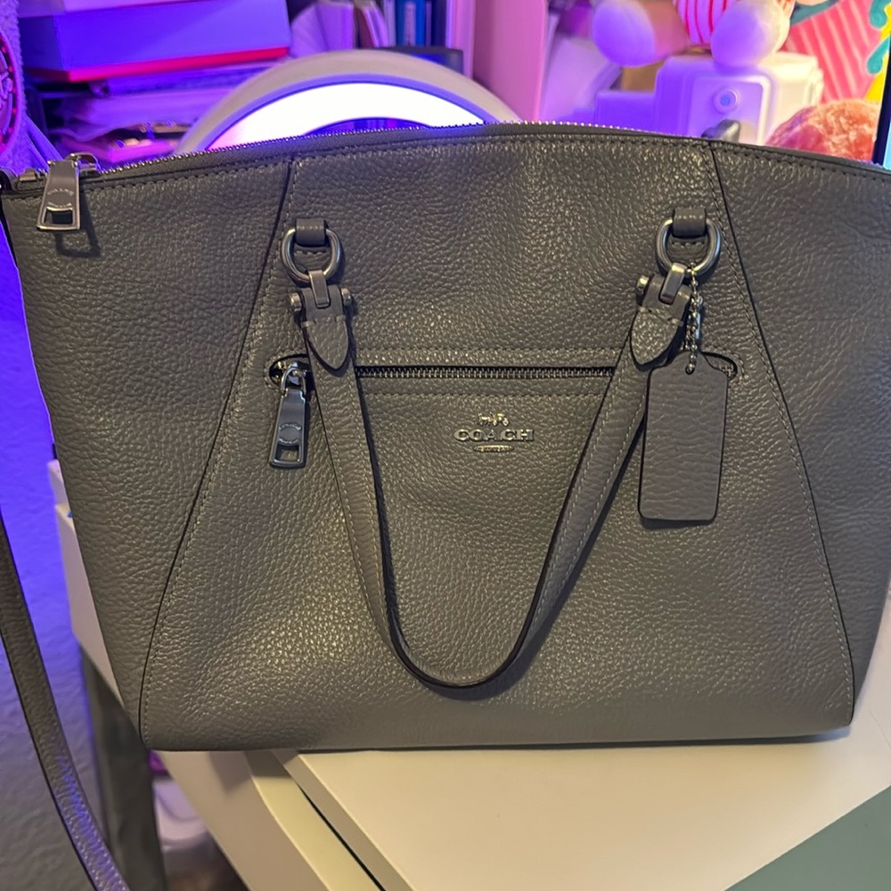 Flash Sale! Grey leather coach satchel with long strap and with matching wallet.